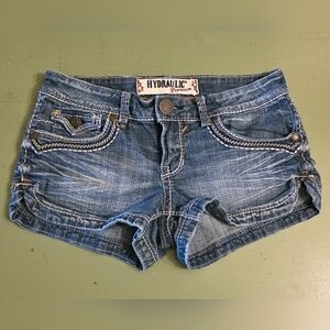 Hydraulic Blue Jean Shorty Shorts 7/8 Low Rise Dolphin Style 5 Pocket EUC